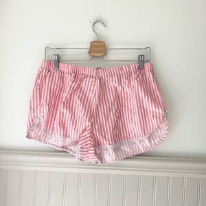 Messy Bun Just Chillin XL Cozy Pink Striped Lace Trim Pajama Lounge Shorts